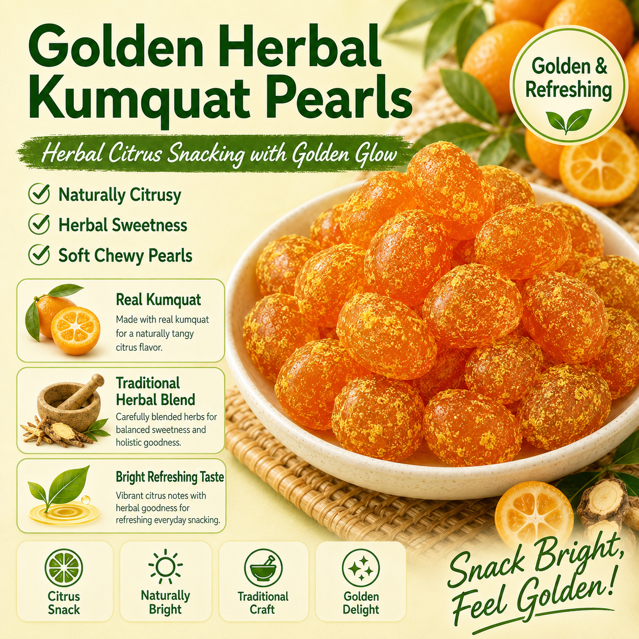 💪Say goodbye to high-calorie snacking—eat clean, stay lean! 🍨Golden Herbal Kumquat Pearls