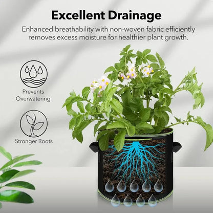 5-Pack 5 Gallon Grow Bags - Heavy Duty Aeration Fabric Pots with Handles