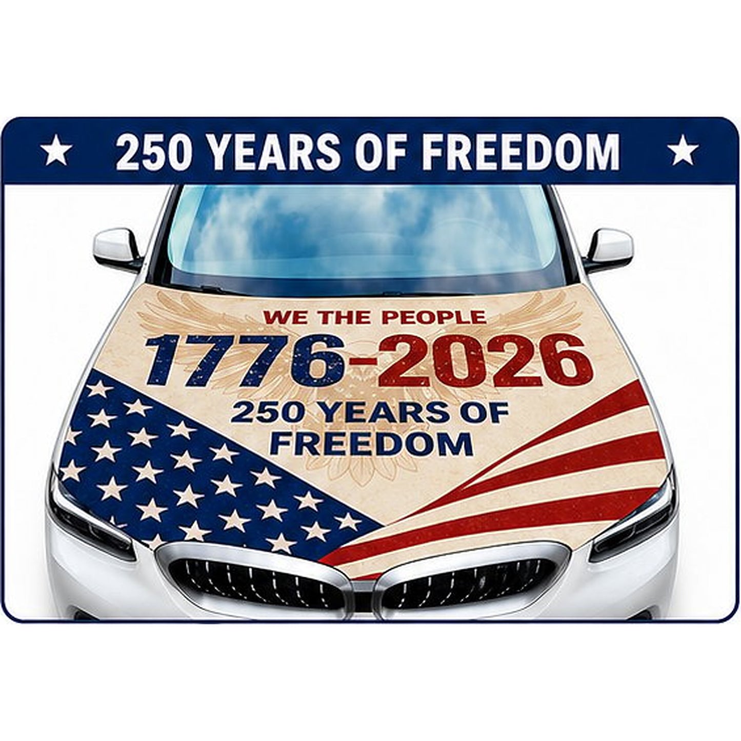 🇺🇸 Universal American Hood Flag Cover 🔥 Secure Buckle Design for Stable Highway Driving 🦅 Fits Most Cars, SUVs & Pickups【Buy 2 Free Shipping】