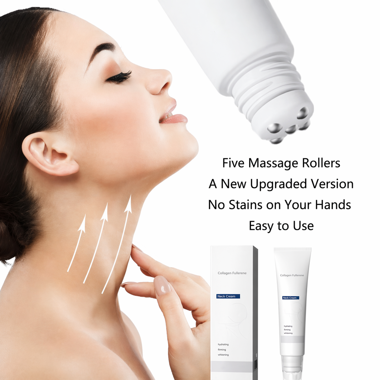 Roller Massage Neck Cream Collagen & Hyaluronic Acid | Firms Neck, Reduces Wrinkles & Double Chin