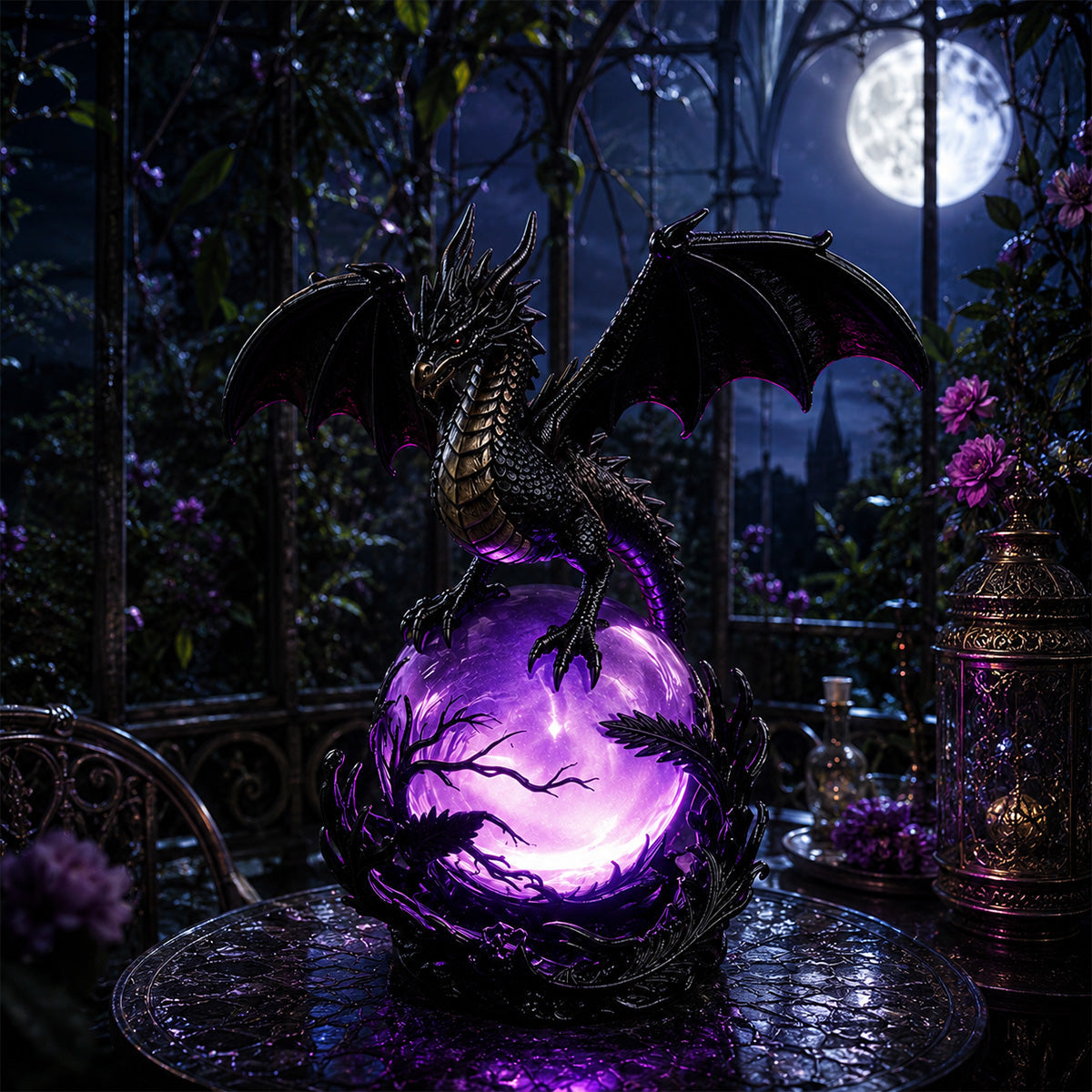 Gothic Dragon LED Crystal Ball Lamp for Dark Aesthetic Decor