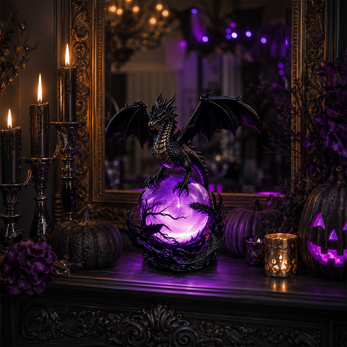 Gothic Dragon LED Crystal Ball Lamp for Dark Aesthetic Decor