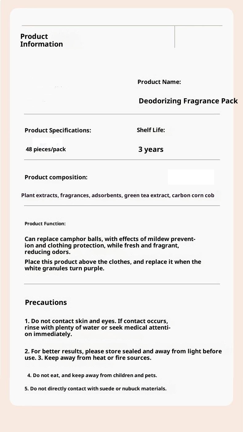Four Seasons Universal Floral Scent Replacement for Camphor Balls, Individual Sachets for Wardrobe and Bookcase, Anti-Mold, Moisture Absorption, Odor Removal, Indoor Fragrance