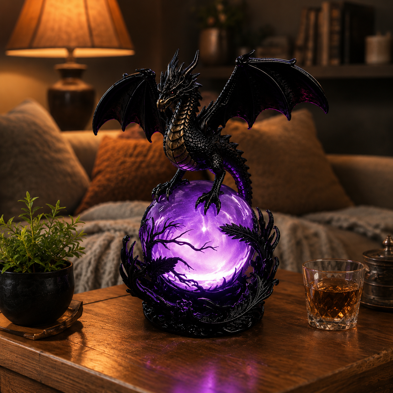 Gothic Dragon LED Crystal Ball Lamp for Dark Aesthetic Decor
