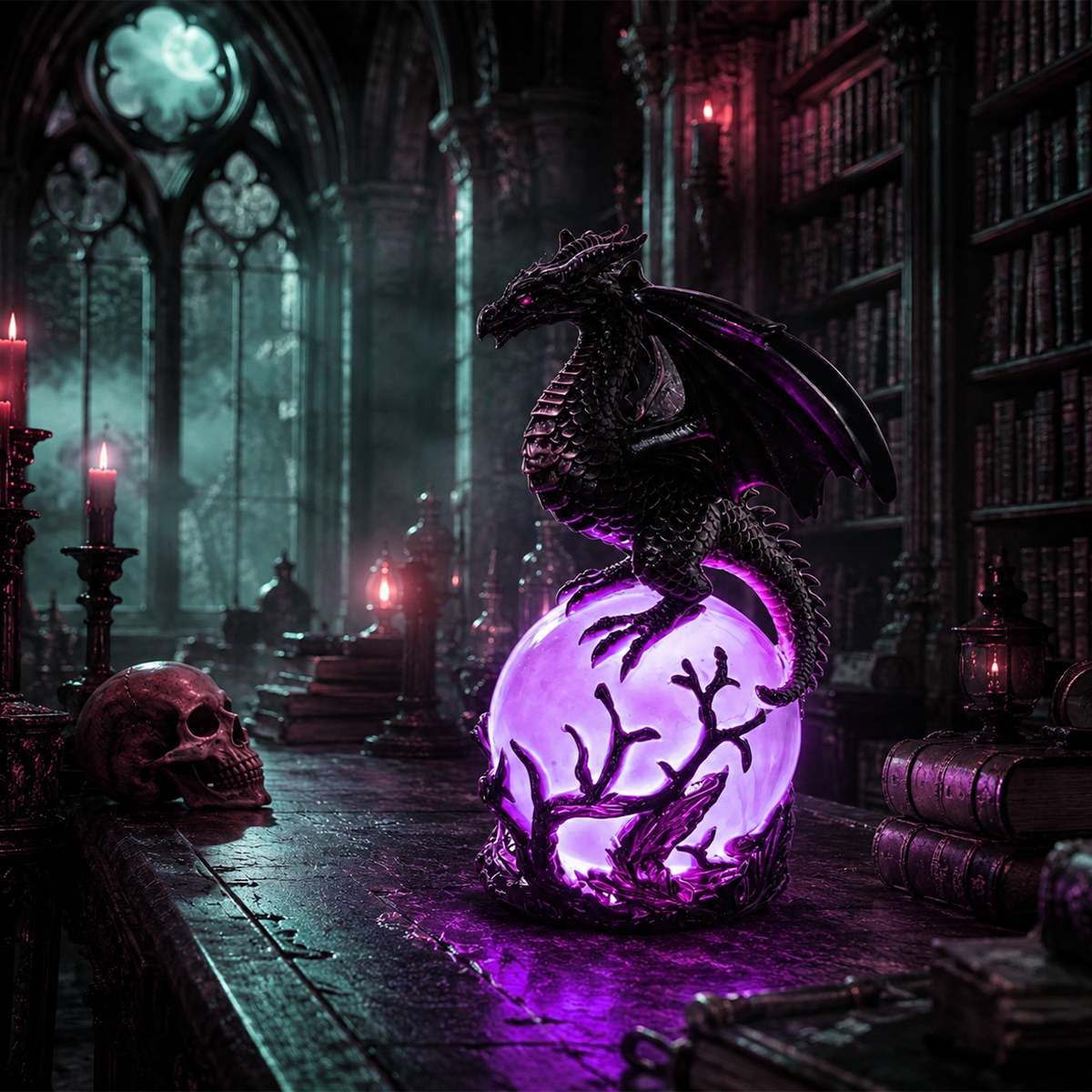 Gothic Dragon LED Crystal Ball Lamp for Dark Aesthetic Decor