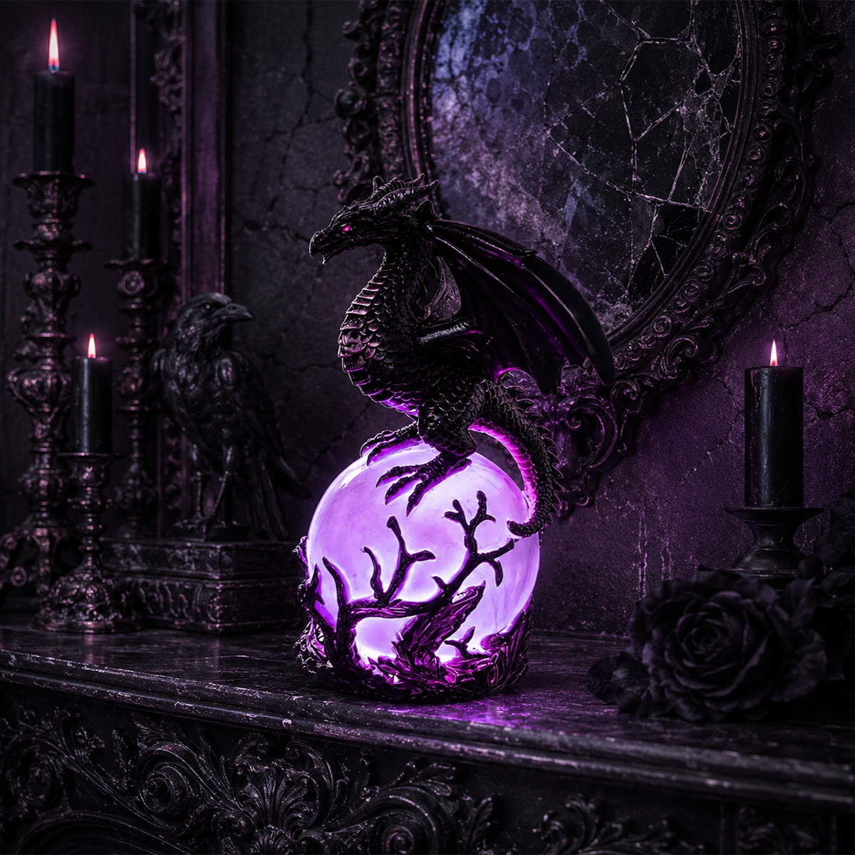 Gothic Dragon LED Crystal Ball Lamp for Dark Aesthetic Decor