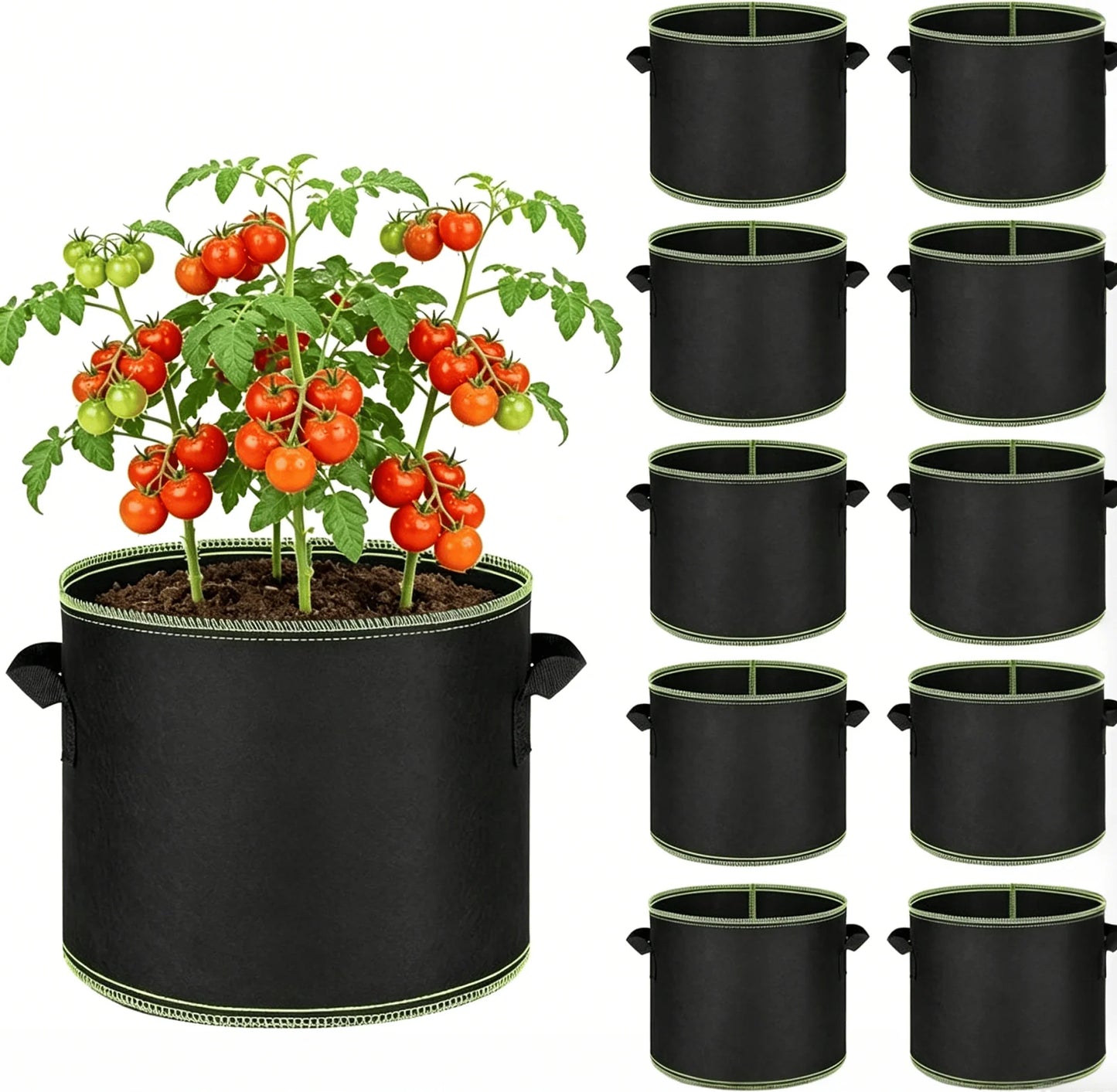 5-Pack 5 Gallon Grow Bags - Heavy Duty Aeration Fabric Pots with Handles
