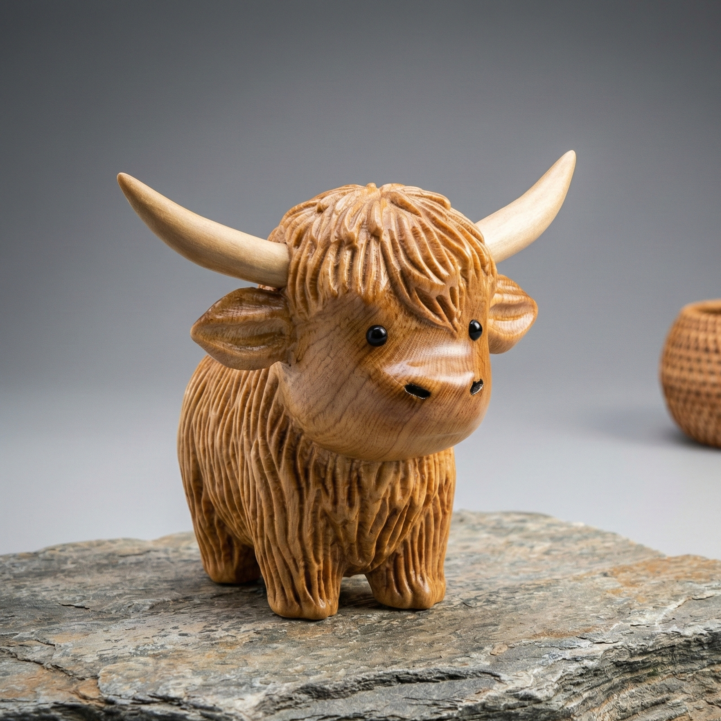 100% Hand-Carved Wooden Highland Cow Figurine – Rustic Farmhouse Decor, Meaningful Gift for Cow Lovers (Handmade by LiveWell®)