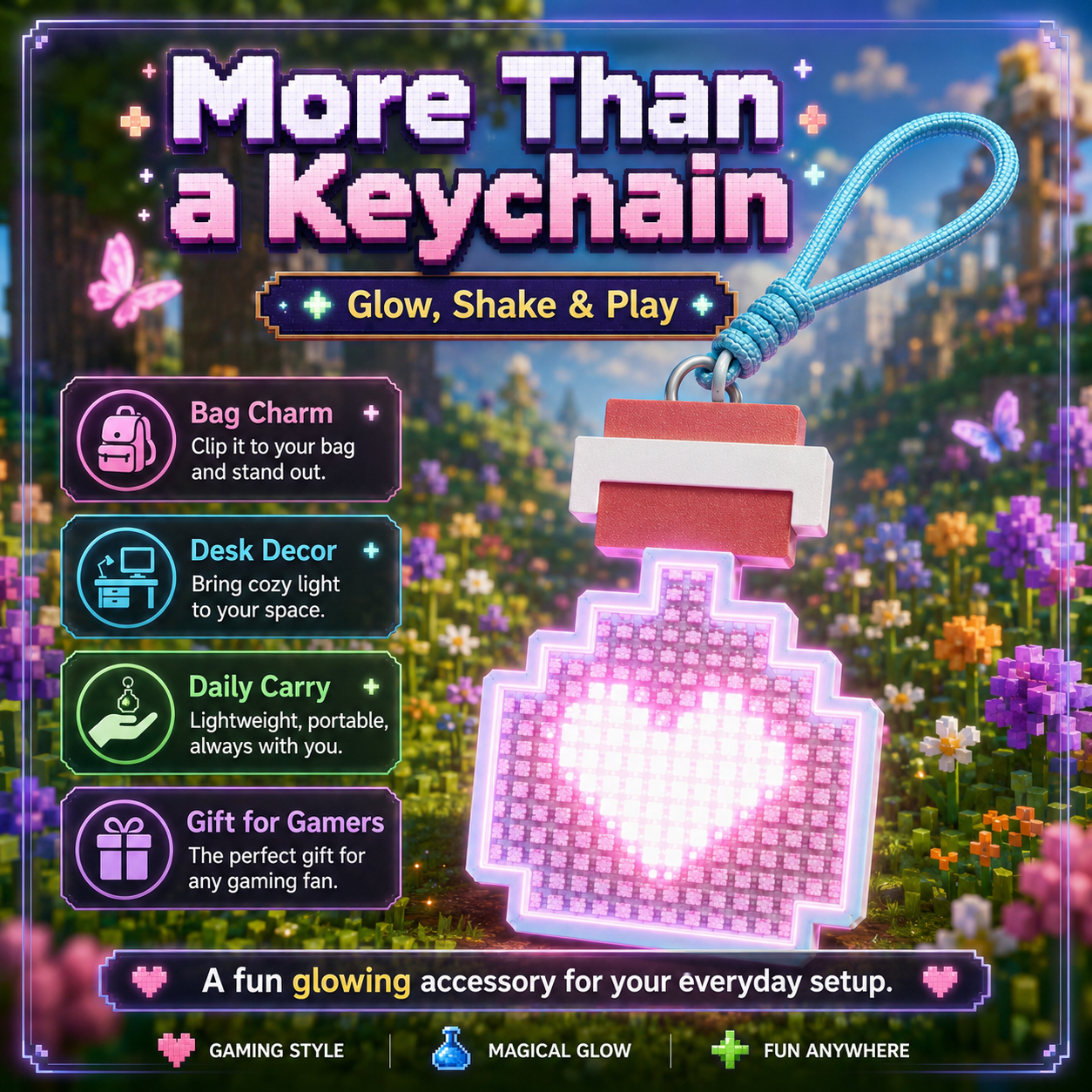 Pixel Potion Bottle LED Keychain