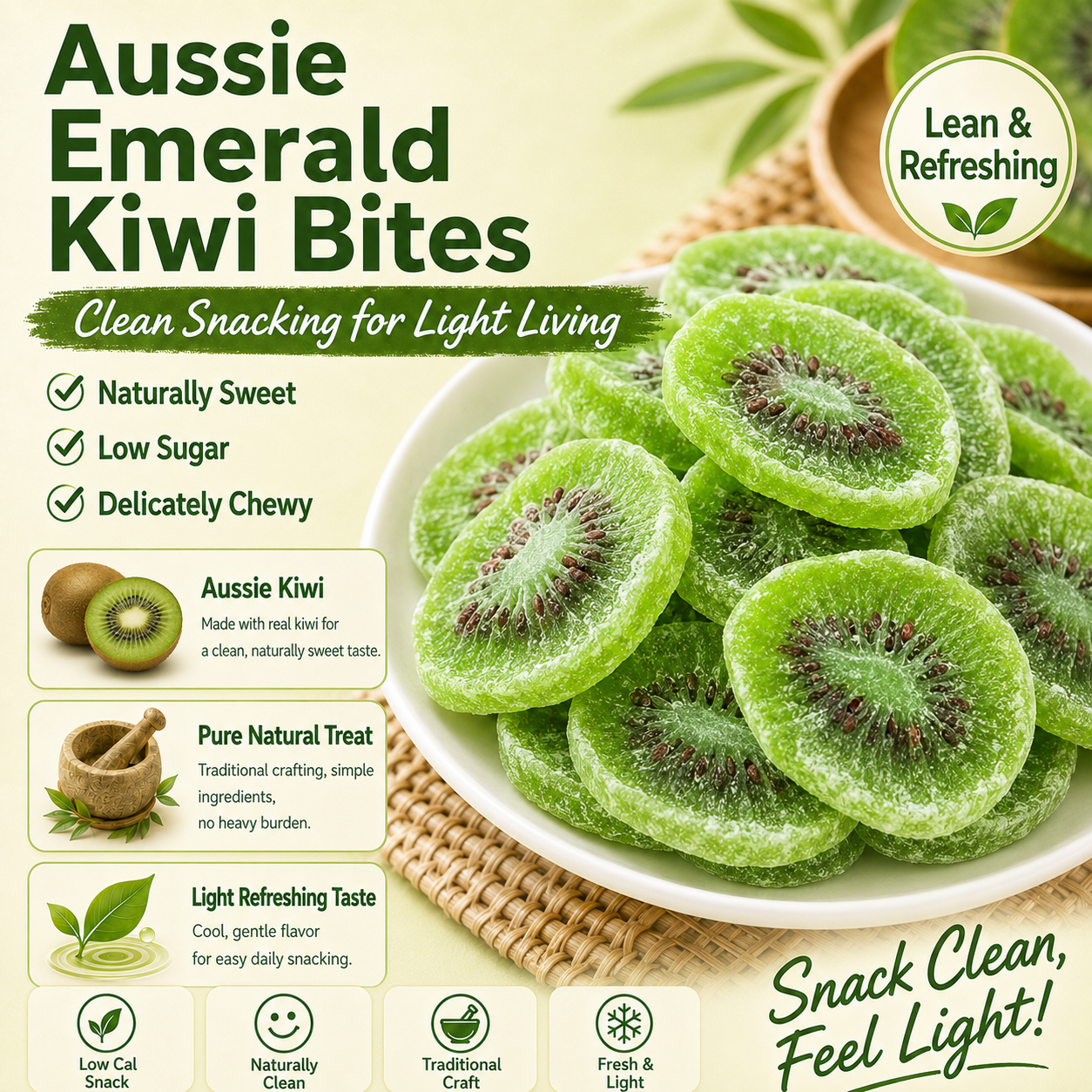 💪Say goodbye to high-calorie snacking—eat clean, stay lean! 🍨 Aussie Emerald Kiwi Bites