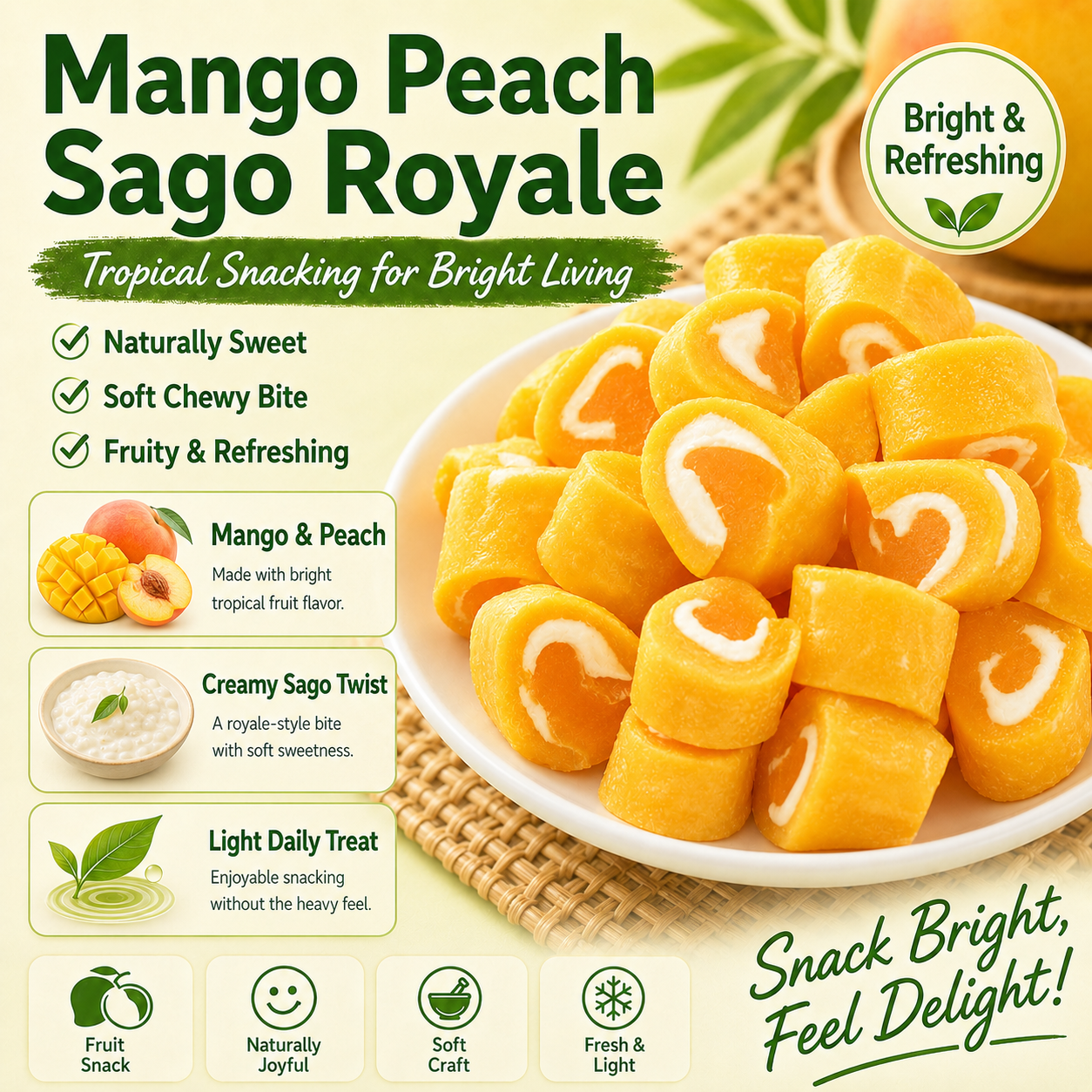 💪Say goodbye to high-calorie snacking—eat clean, stay lean! 🍨Mango Peach Sago Royale