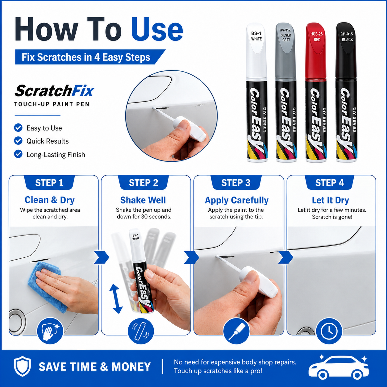 🔥Buy 2 get 1 Free 🚨Small Scratches Can Ruin Your Car’s Clean Look🚨 - ScratchFix Car Touch-Up Paint Pen 🏆