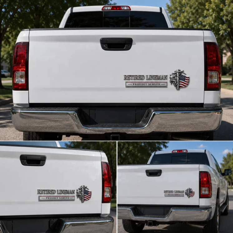 ⚡ RETIRED LINEMAN PROUDLY SERVED METAL CAR EMBLEM