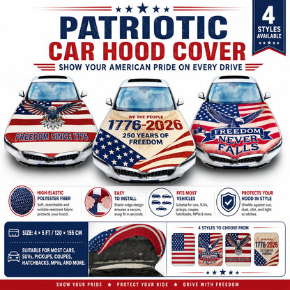🇺🇸 Universal American Hood Flag Cover 🔥 Secure Buckle Design for Stable Highway Driving 🦅 Fits Most Cars, SUVs & Pickups【Buy 2 Free Shipping】