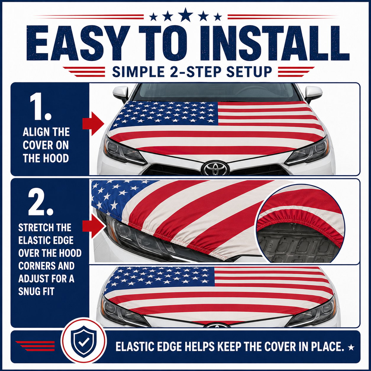 🇺🇸 Universal American Hood Flag Cover 🔥 Secure Buckle Design for Stable Highway Driving 🦅 Fits Most Cars, SUVs & Pickups【Buy 2 Free Shipping】