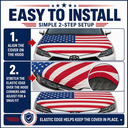 🇺🇸 Universal American Hood Flag Cover 🔥 Secure Buckle Design for Stable Highway Driving 🦅 Fits Most Cars, SUVs & Pickups【Buy 2 Free Shipping】
