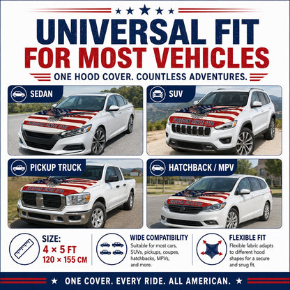 🇺🇸 Universal American Hood Flag Cover 🔥 Secure Buckle Design for Stable Highway Driving 🦅 Fits Most Cars, SUVs & Pickups【Buy 2 Free Shipping】