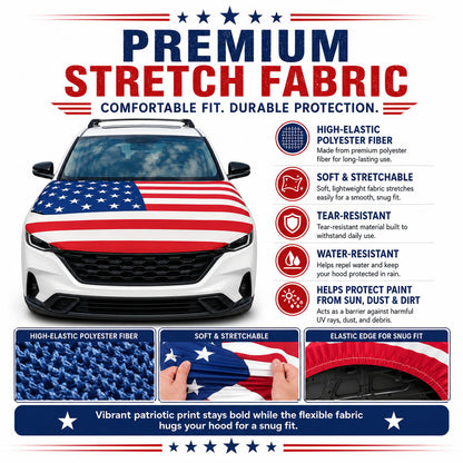 🇺🇸 Universal American Hood Flag Cover 🔥 Secure Buckle Design for Stable Highway Driving 🦅 Fits Most Cars, SUVs & Pickups【Buy 2 Free Shipping】