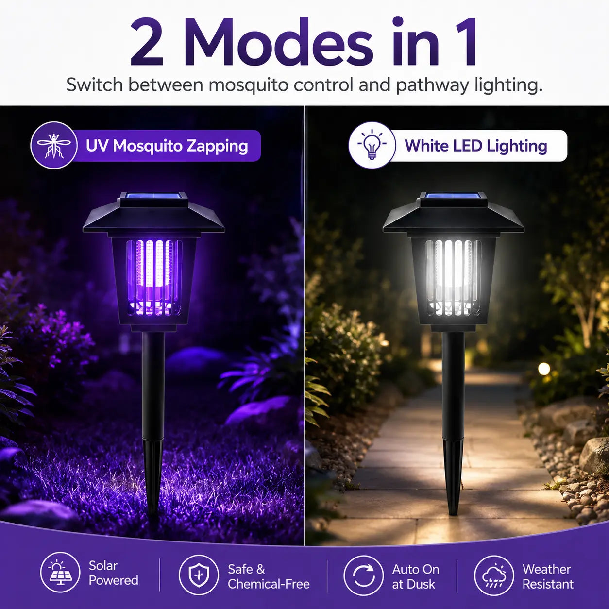 Solar Mosquito Zapper | 2-in-1 Bug Killer & Yard Light