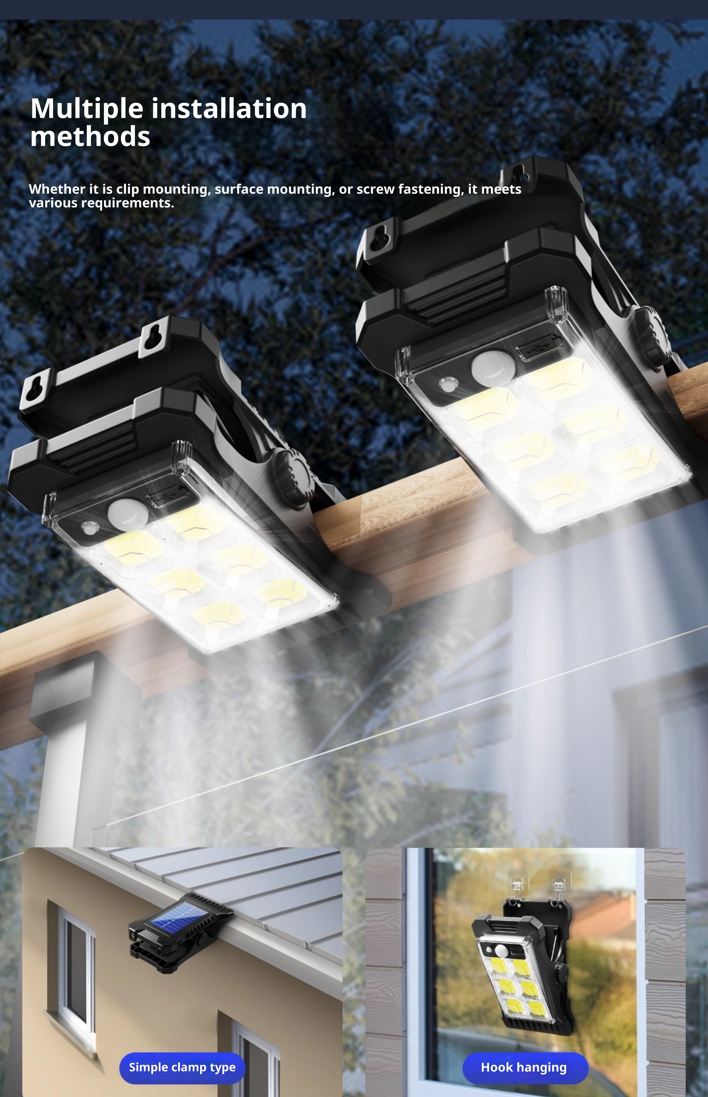 No-Drill Clip Light Solar Lighting Garden Waterproof Sensor Light Outdoor Long Battery Life Street Light LED Light