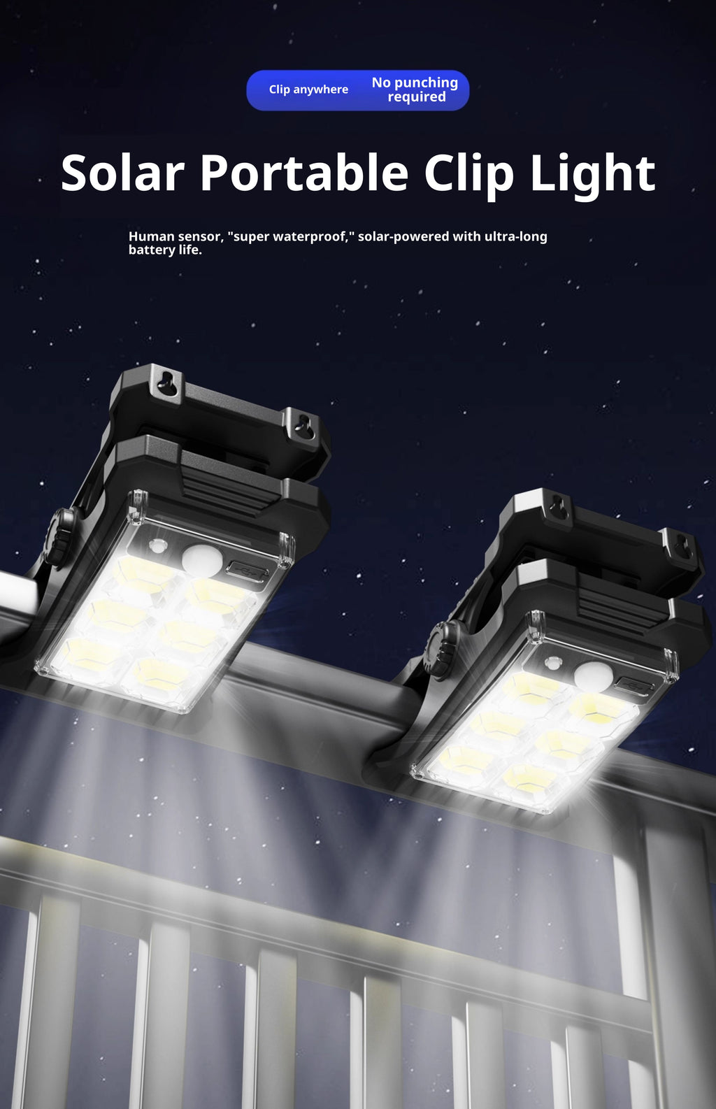 No-Drill Clip Light Solar Lighting Garden Waterproof Sensor Light Outdoor Long Battery Life Street Light LED Light