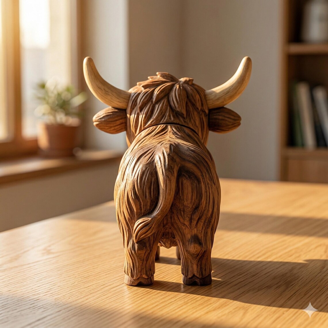 100% Hand-Carved Wooden Highland Cow Figurine – Rustic Farmhouse Decor, Meaningful Gift for Cow Lovers (Handmade by LiveWell®)