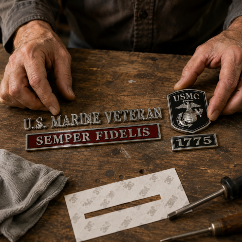 USMC car emblem metal badge detail image