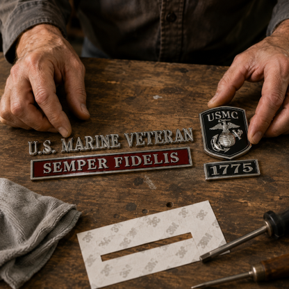 USMC car emblem metal badge detail image